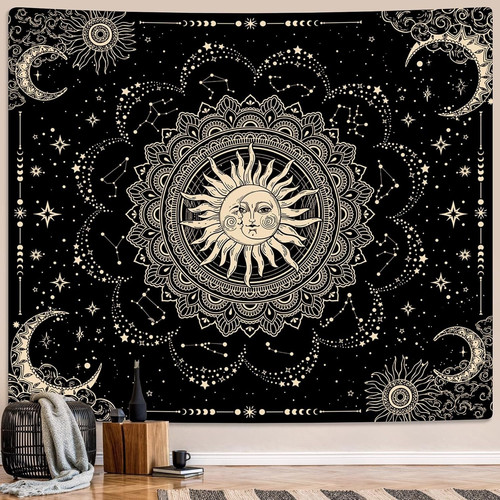 Sun and moon tapestry - tapestry,, black