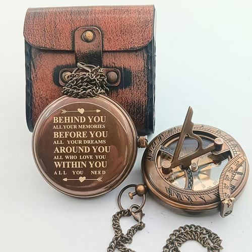Brass compass engraved - compass, sun